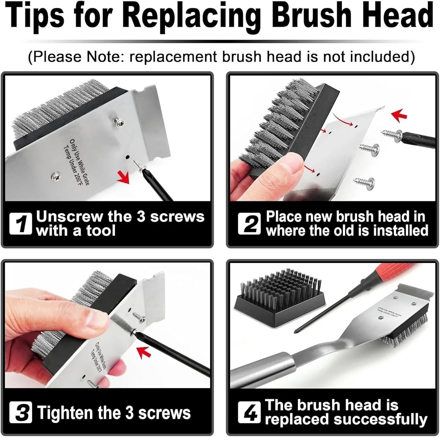 BBQ Grill Brush and Scraper Wire BBQ Grill Brush for Outdoor Grill 16.5” Cleaning BBQ Accessories Safe Cleaner Brush Accessories(Head1)