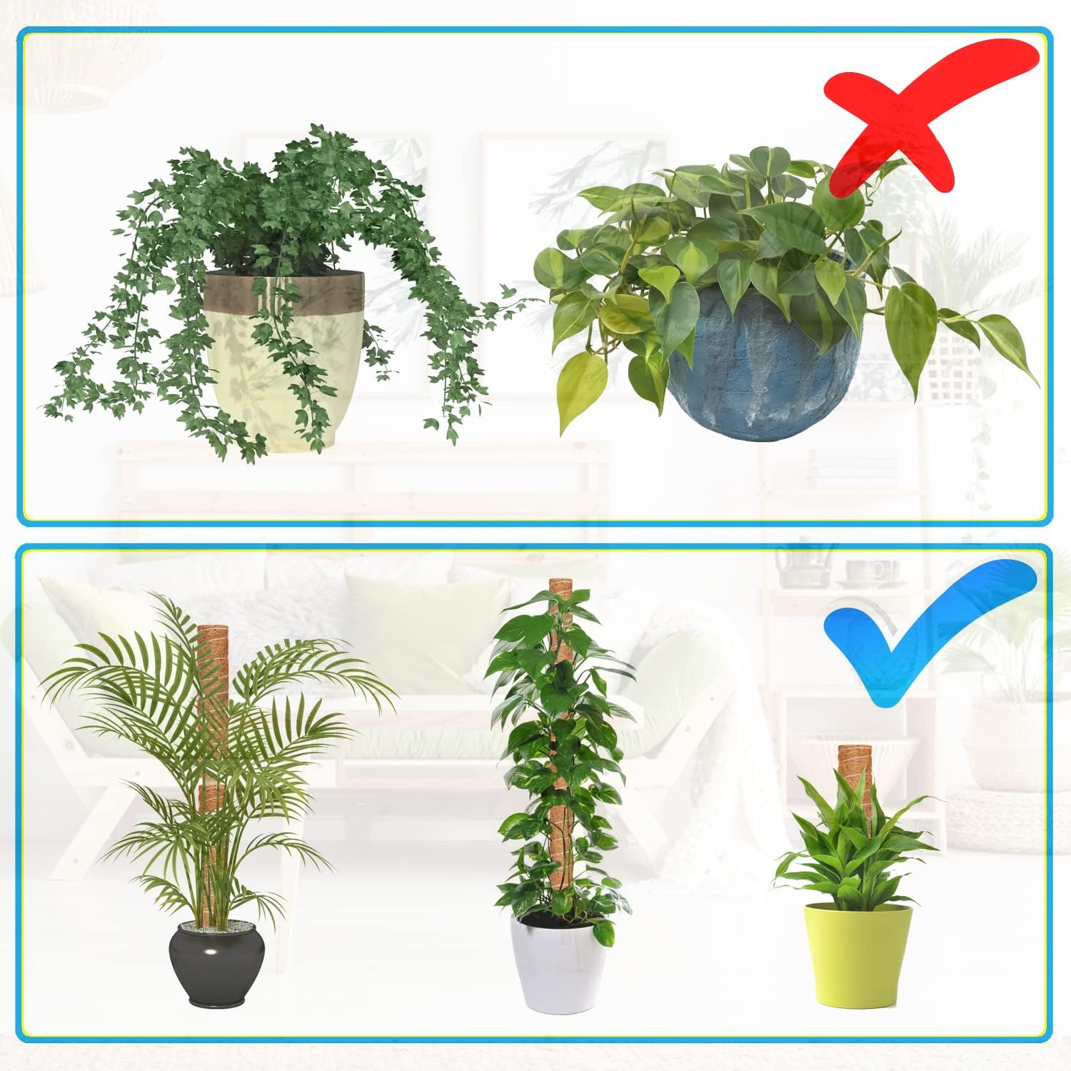 4 Pack 15.7 Inch Moss Pole for Climbing Plants, Coco Coir Totem Pole Plant Support with 13 Feet Garden Twist Plant Tie and 4 Pcs Plant Labels, Support Indoor Plants to Grow Upwards