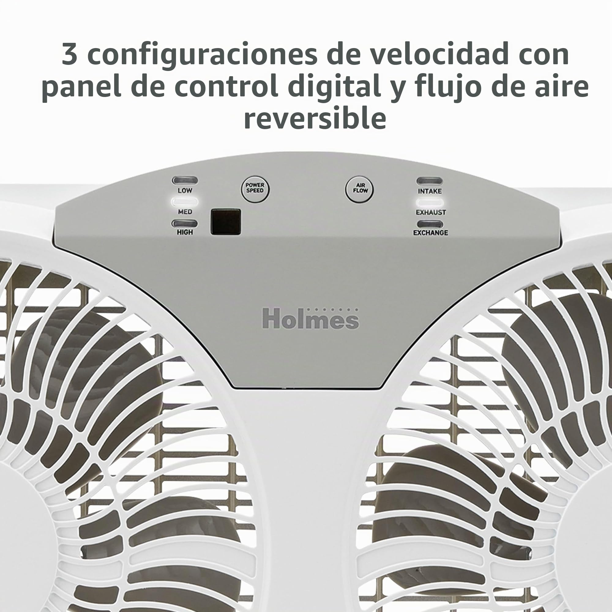 Holmes Ventilador de ventana digital doble de 9 pulgadas, aspas reversibles, intercambio de entrada/salida, 3 velocidades, paneles extensores integrados, ideal para el hogar, dormitorio u oficina,