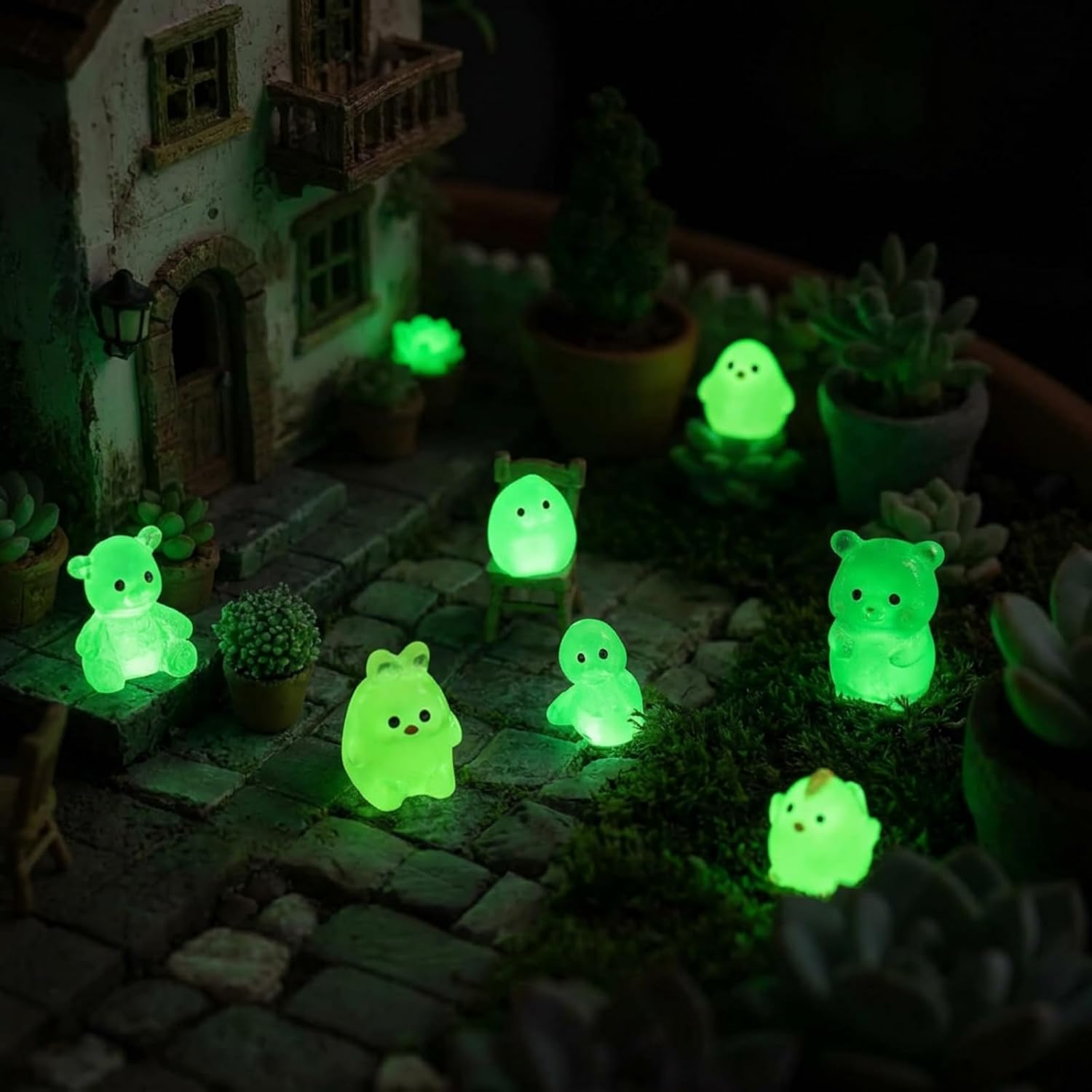 Mini Resin Animal Figurines 50 Pack, Glow in the Dark, Assorted