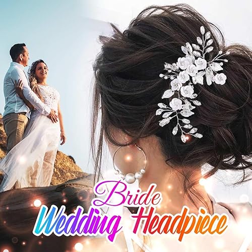 Miniatura 3 de Catery Flower Bride Wedding Hair Vine - Tocado de cristal plateado con hojas de novia, accesorios para el cabello para mujeres y niñas