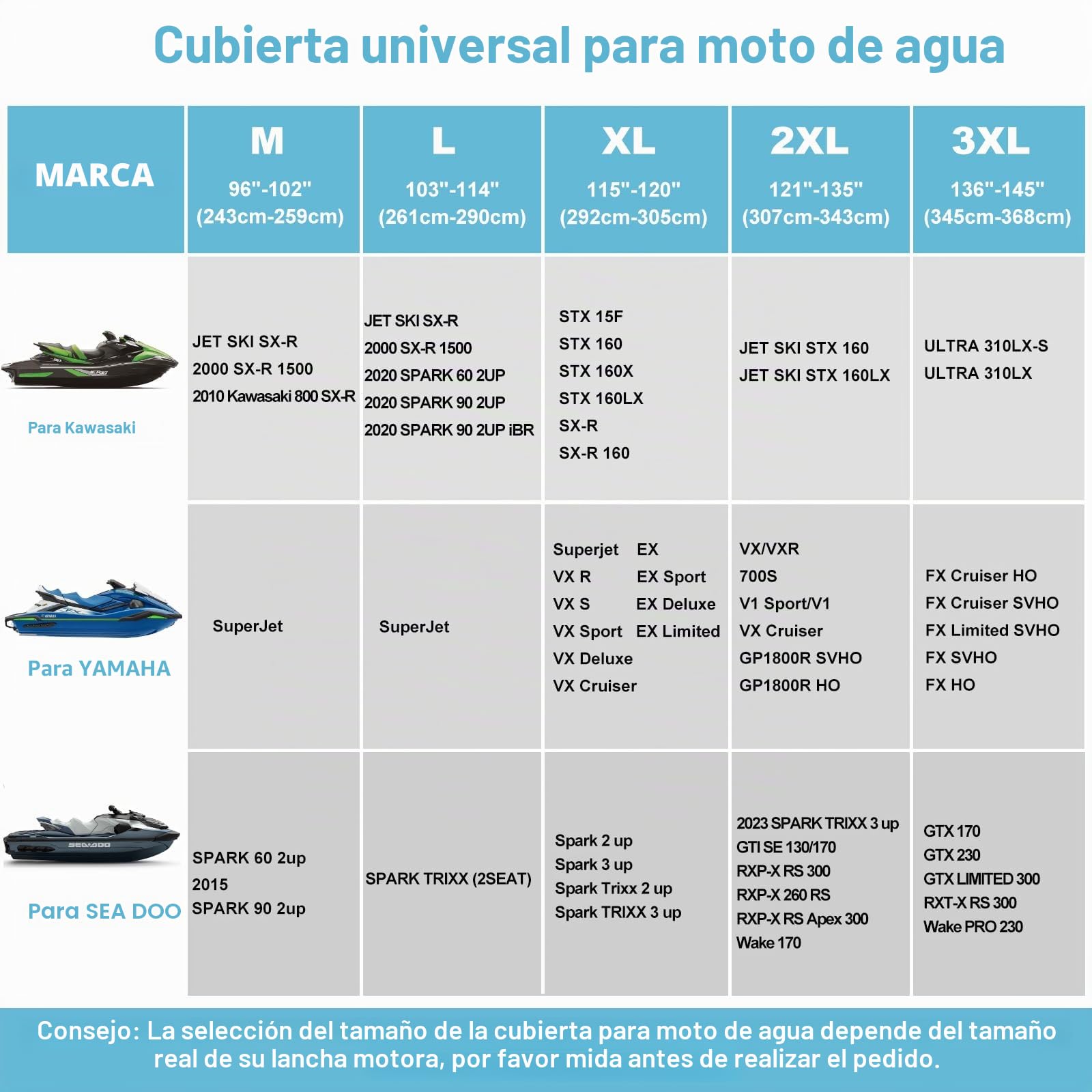 Funda Impermeable para Moto acuática de 3 plazas, Cubierta PWC 420D Mejorada con 2 Rejillas de ventilación,Resistente a los Rayos UV para Seadoo, Kawasaki, Waverunner Polaris(307-343CM Plata-Negro)