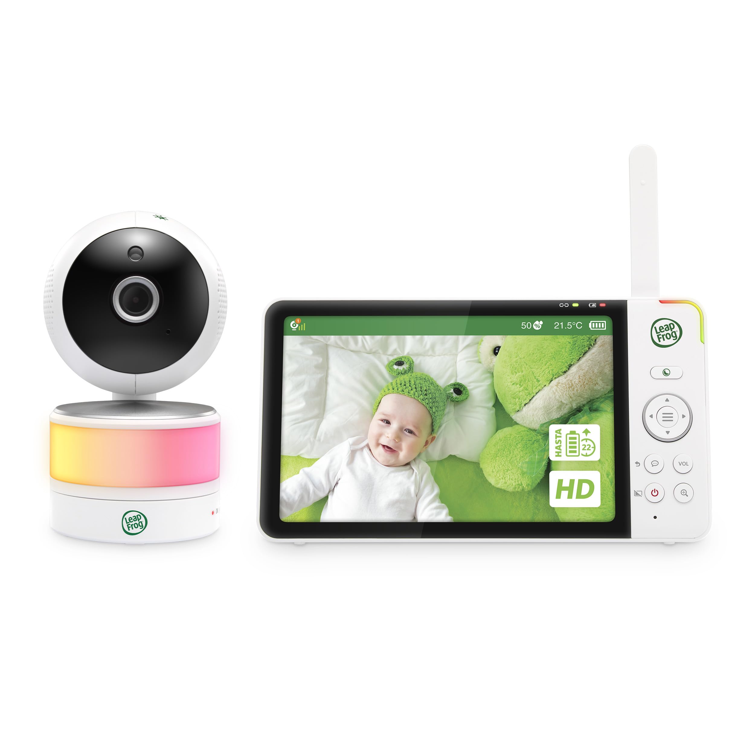 LeapFrog Baby Monitor Color Night Camera, 7" HD 720p Screen, 360° Panorama, 8X Zoom, Night Light, Humidity and Temperature Sensor, Up to 300m Range, Safe Connection, LF920HD