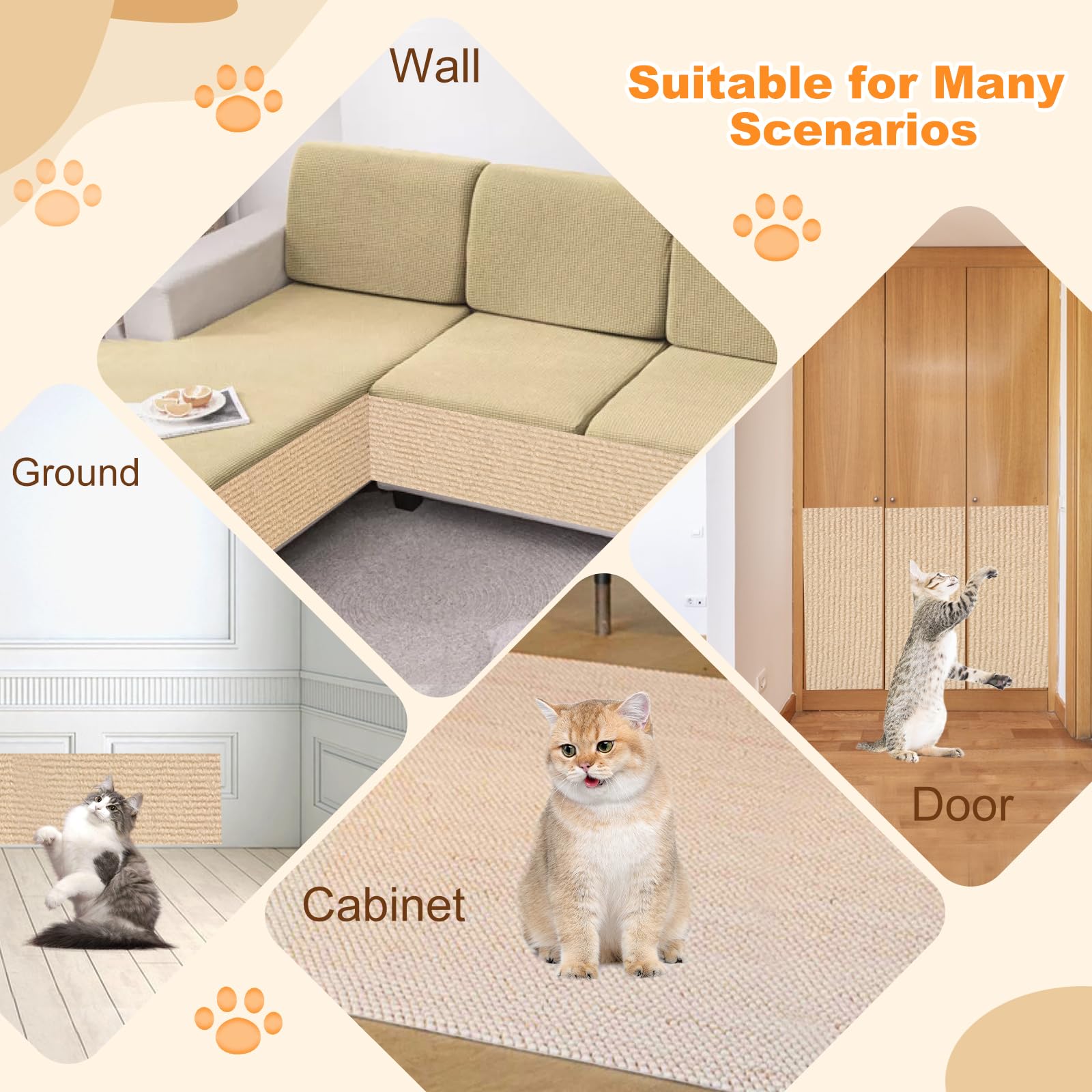 Tappetino Tiragraffi Per Gatti Autoadesivo - 200x40cm, Tagliabile, Colore Cachi