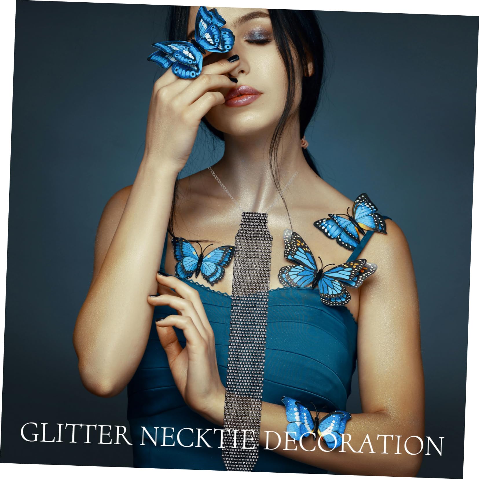LIFKOME Strasskrawatte für Damen Schwarz, Glitzernde Krawatte Elegant