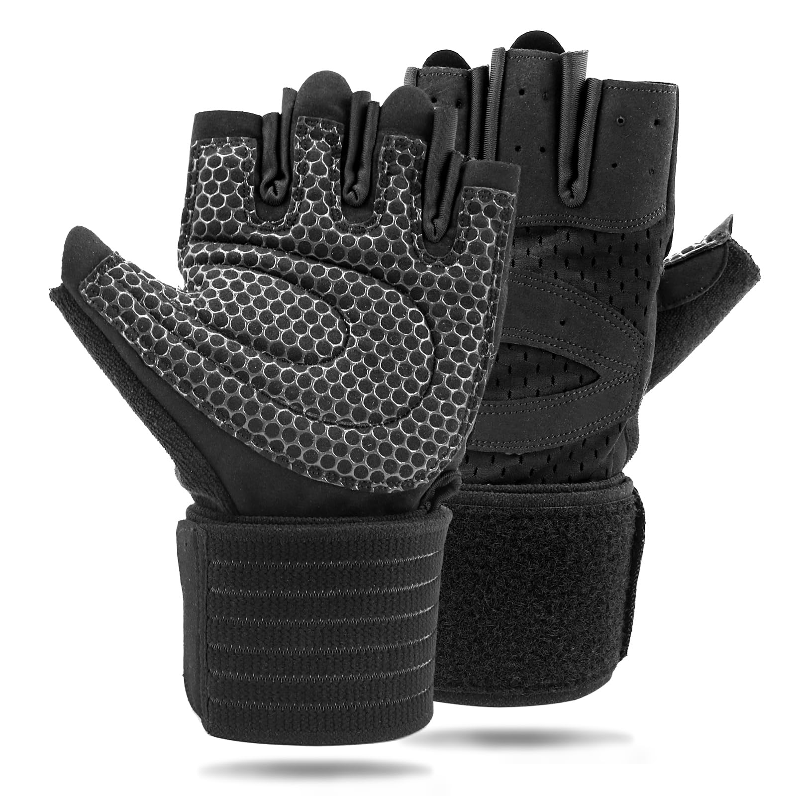 NewDoar Workout Gloves with Wrist Wrap Support Fingerless Gloves Weight Lifting Gloves for Fitness Exercise Weightlifting for Men Women Gym Accessories-M