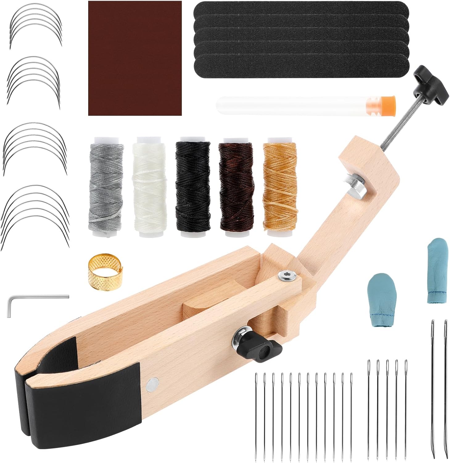 HSHGZSR Stitch Pony Beech Wood Leather Pony, Foldable Table Desktop Stitching Pony, Leather Stitching Pony Table Clamp, Horse Clamp Adjustable Leather Sewing Pony for DIY Hand Leathercraft Sewing