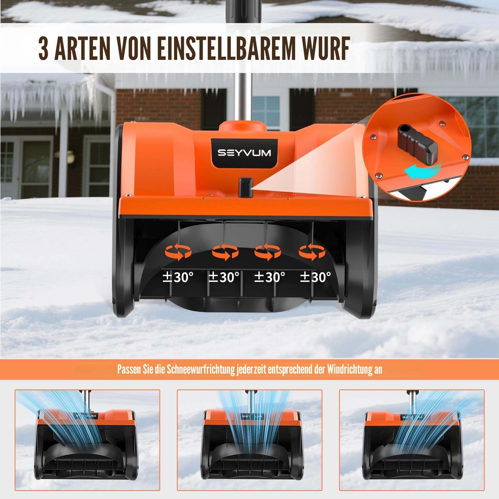 Kabellose Schneefräse mit 2 x 4,0 Ah Batterien, 30,5 cm kabellose Schneeschaufel mit 3 einstellbaren Wurfrichtungen, batteriebetriebene Schneeräumung mit 4,8 m Wurfabstand für Terrasse, Deck, Auffahrt