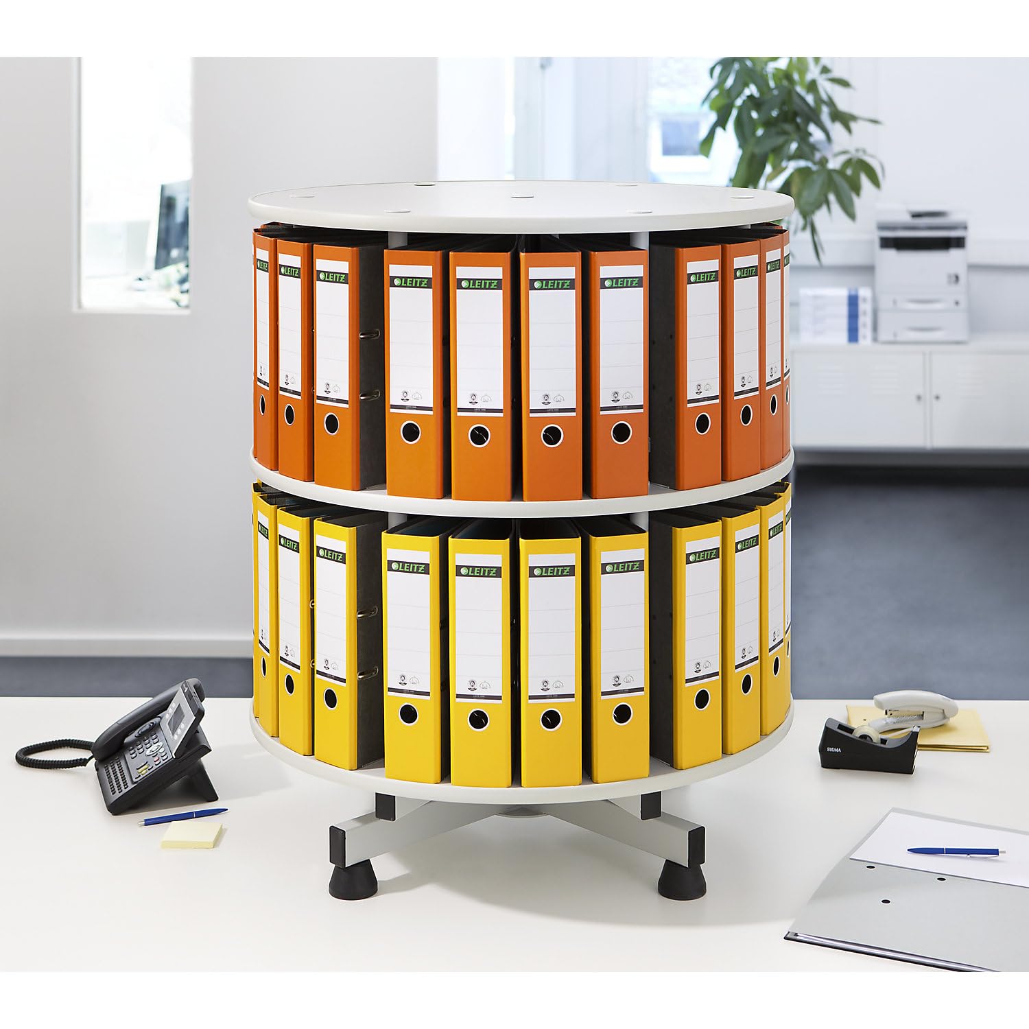 kaiserkraft | Ordner-Drehsäule | Ø 800 mm | Tisch-Ausführung | 2 Etagen | hellGrau