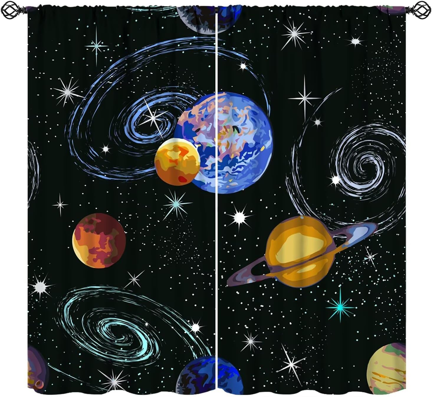 Outer Space Blackout Curtains,Galaxy Solar System Planetary System Pattern Drapes Window 2 Panel Rod Pocket Curtain for Boys Bedroom Living Room Decor 21" W X 45" L