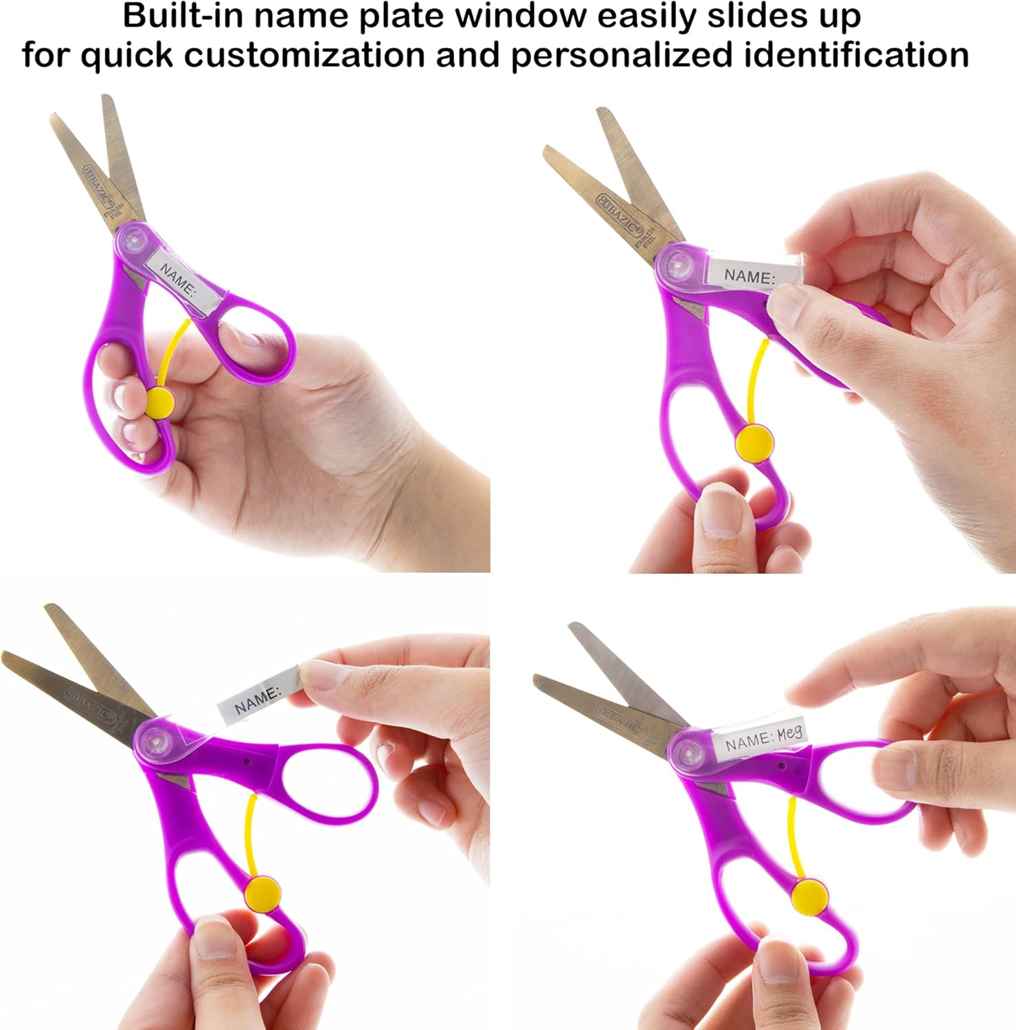 BAZIC Products Training Scissors 5" School Student Safety Scissor w/Name Tag, Safe Blunt Tip Stainless Steel Craft Cutting Tool for Pre-School, 24-Pack
