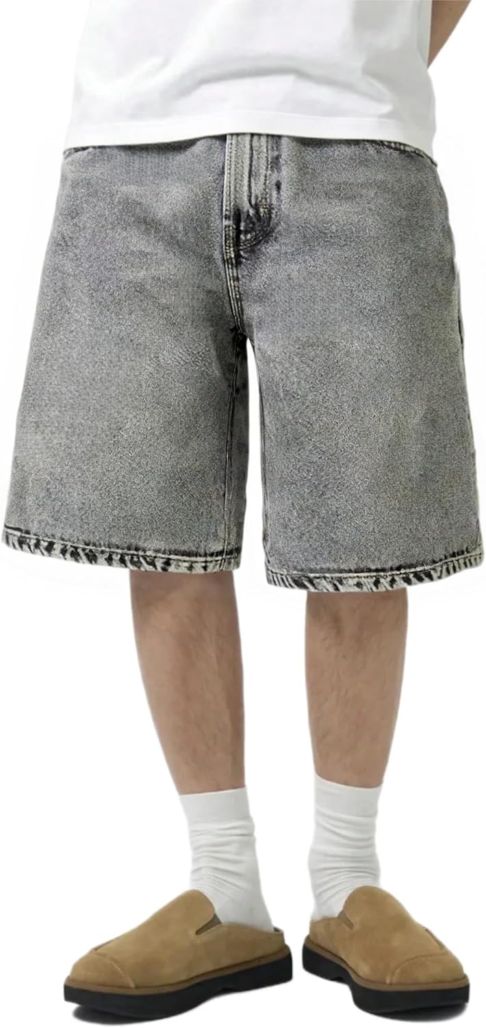 Mens Baggy Jean Shorts Loose Fit Vintage Wide Leg Jorts Y2K Streetwear Hip Hop Casu...