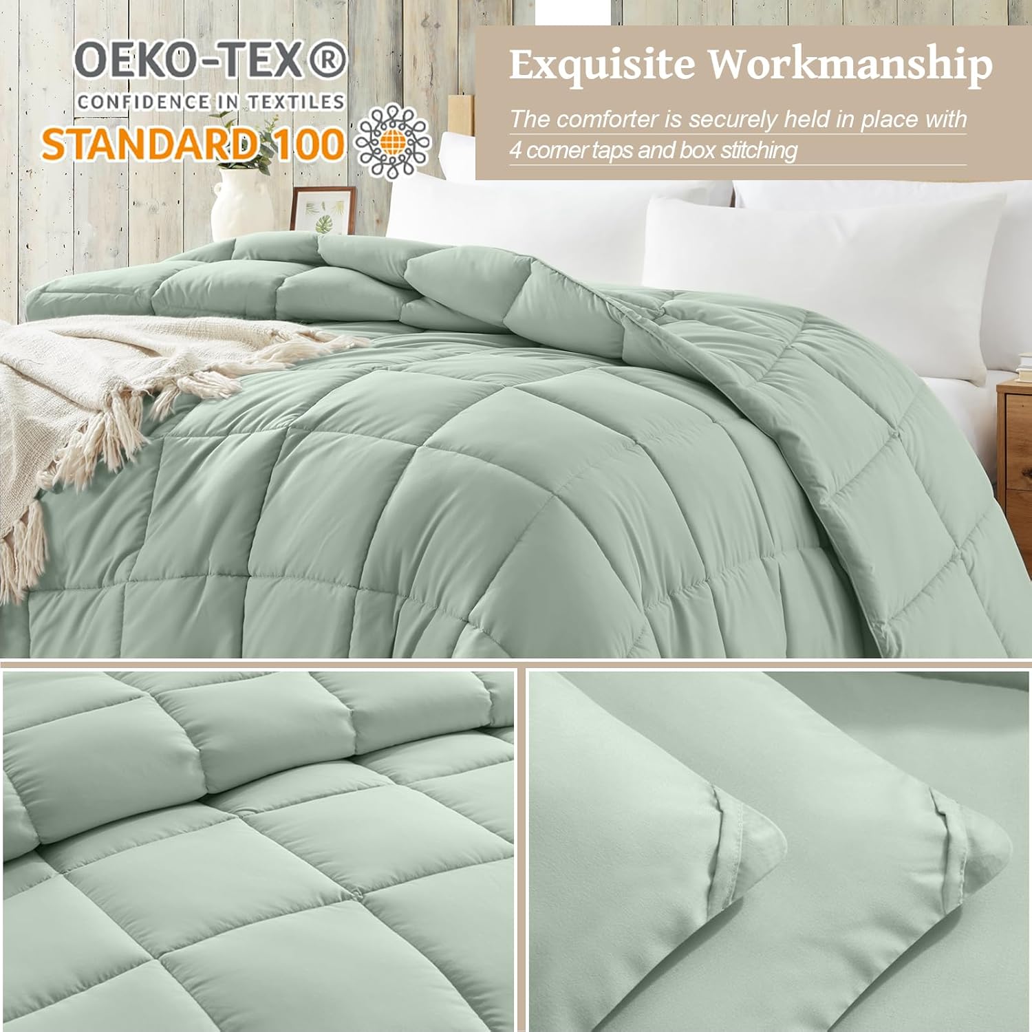 Homelike Moment Twin Comforter Duvet Insert - Green Down Alternative Bed Comforter Twin Size, Lightweight Bedding Comforters Quilted Soft All Season Solid Green - Image 3