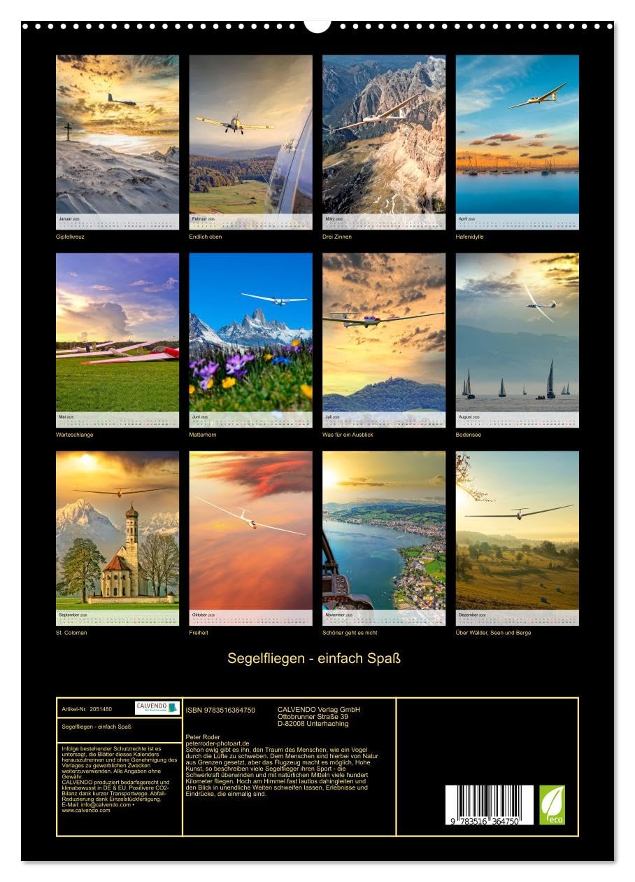 Segelfliegen - einfach Spaß (hochwertiger Premium Wandkalender 2026 DIN A2 hoch), Kunstdruck in Hochglanz: Segelfliegen - lautlos durch die Lüfte ... der Sonne entgegen. (CALVENDO Sport)