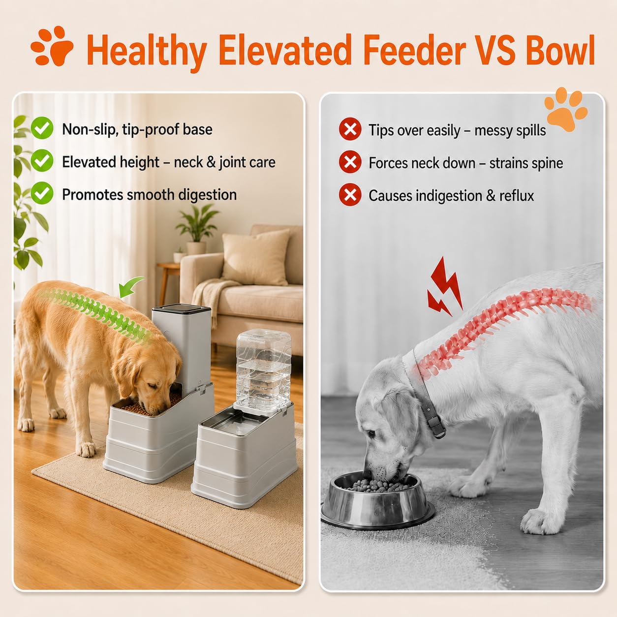 Marchul 8L Automatischer Hundefutterspender und Bewässerungs-Set, Erhöhter Edelstahl Hundefutter und Wassernäpfe, Automatischer Haustier Wasserspender Pet Feeder für Kleine Mittlere Hunde, Welpen