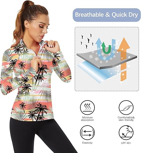 Vista 3 de Soneven Camisas de golf con cuello polo de manga tres cuartos para mujer, con absorción de humedad, ajuste delgado para trabajo casual