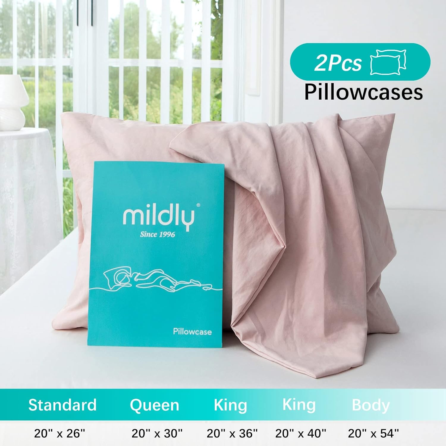MILDLY Queen Pillowcases - 2 Pack Ultra Soft Washed Microfiber Shrinkage and Fade Resistant Pillow Covers with Envelope Closure 20 x 30 Inches, Pink - Image 3