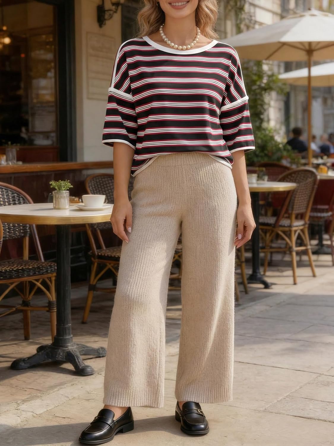 Tankaneo Womens Oversized Striped T-Shirts Summer Casual Color Block Short Sleeve Tops Drop Shoulder Boxy Tees - Image 6