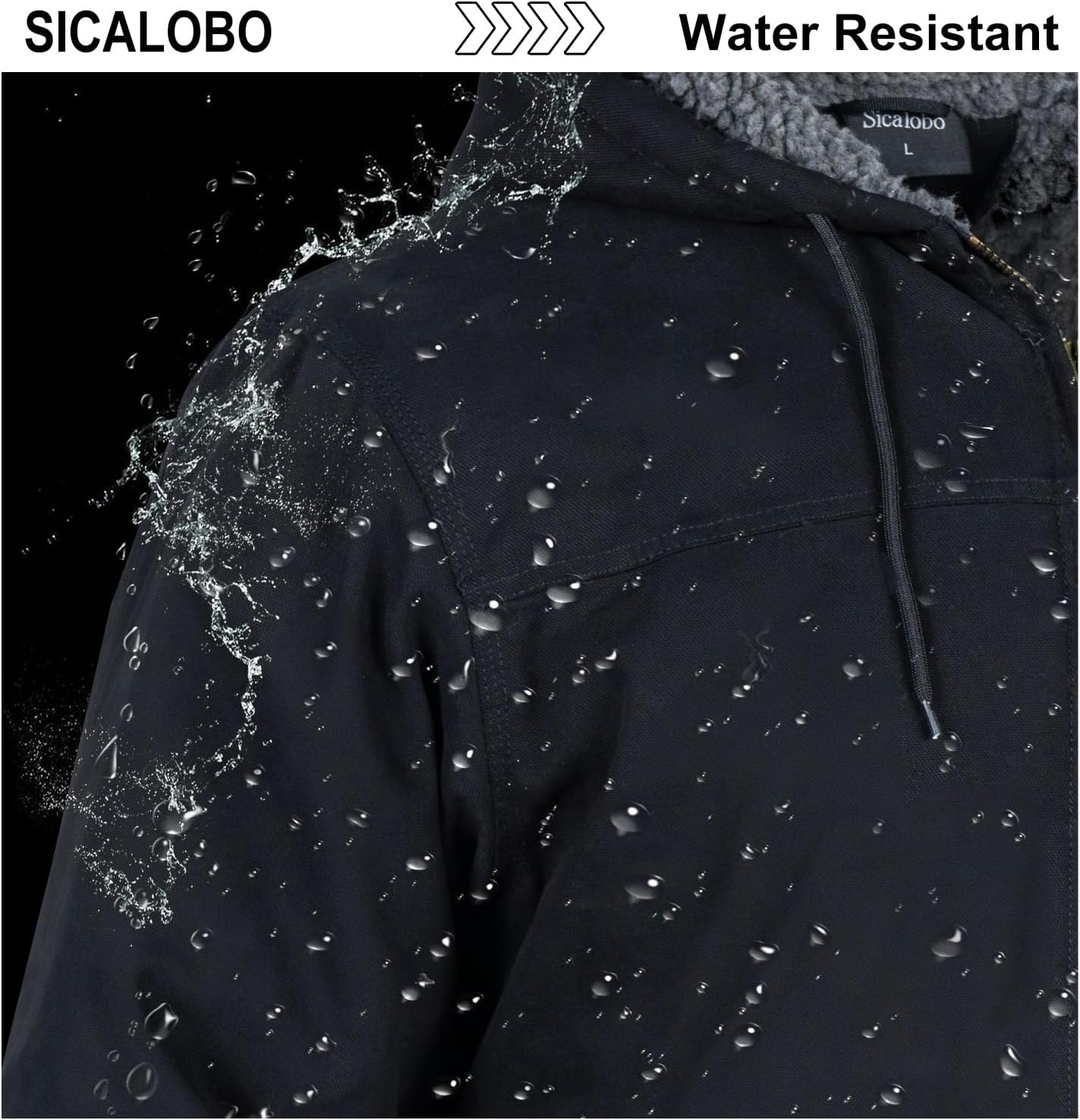 Men's Fleece Lined Winter Canvas Work Jacket,Water Resistant Heavy Duty Hooded Coat Utility Workwear - Image 4