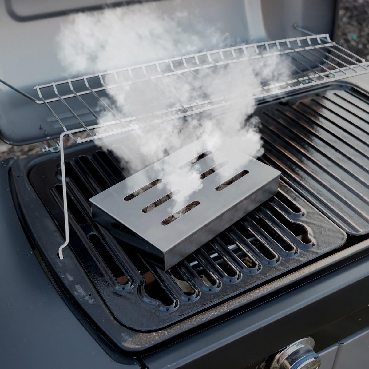 Set di legno per affumicatura in acciaio INOX, completo di 3 trucioli per affumicatura da 4 l