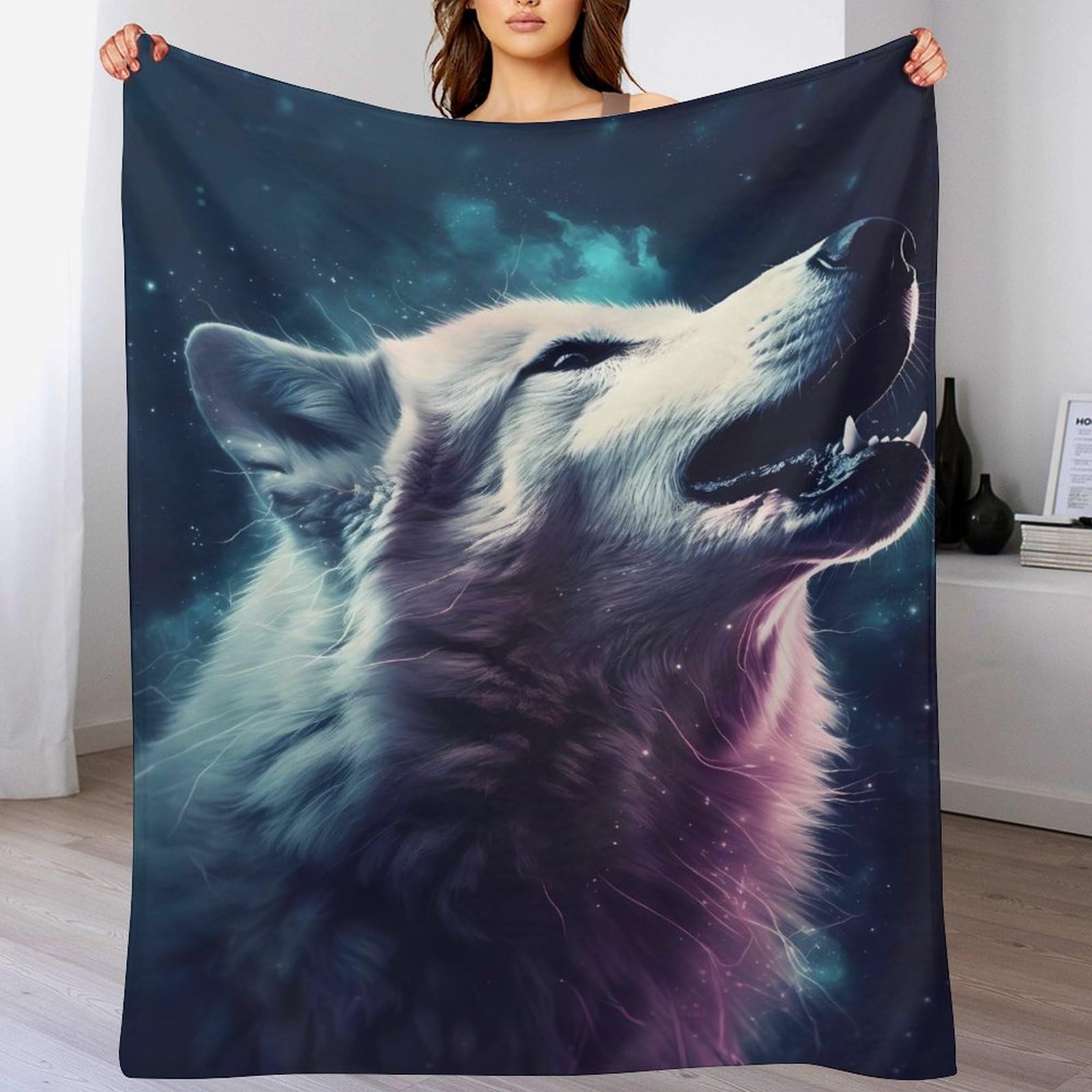 Manta de lobo gruesa de 140x180 cm suave y cálida para sofá