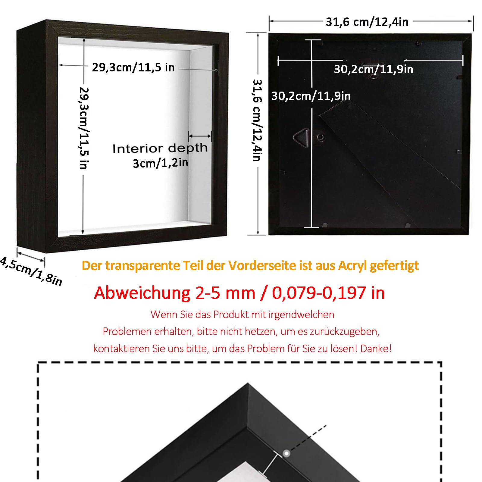 Cornice per Immagini 3D, 30 x 40 cm, Cornice Profonda da Riempire, con Lastra Acrilica Trasparente, Cornici 3D Rettangolare, Cornici per Lggetti in Legno,per Fiore, Souvenir, Nero