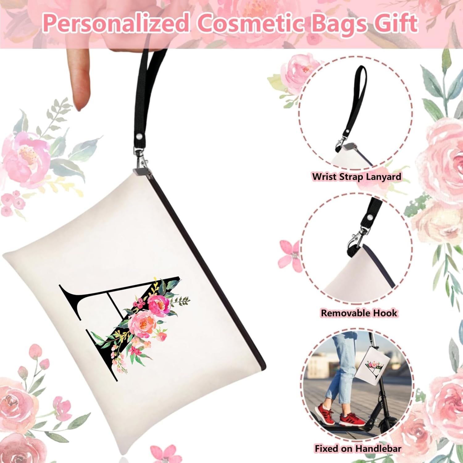 Initial Canvas Tote Bag for Women, Personalized Monogrammed Tote Bags with Makeup Gift Bag for Wedding Bridesmaids Birthday image 5