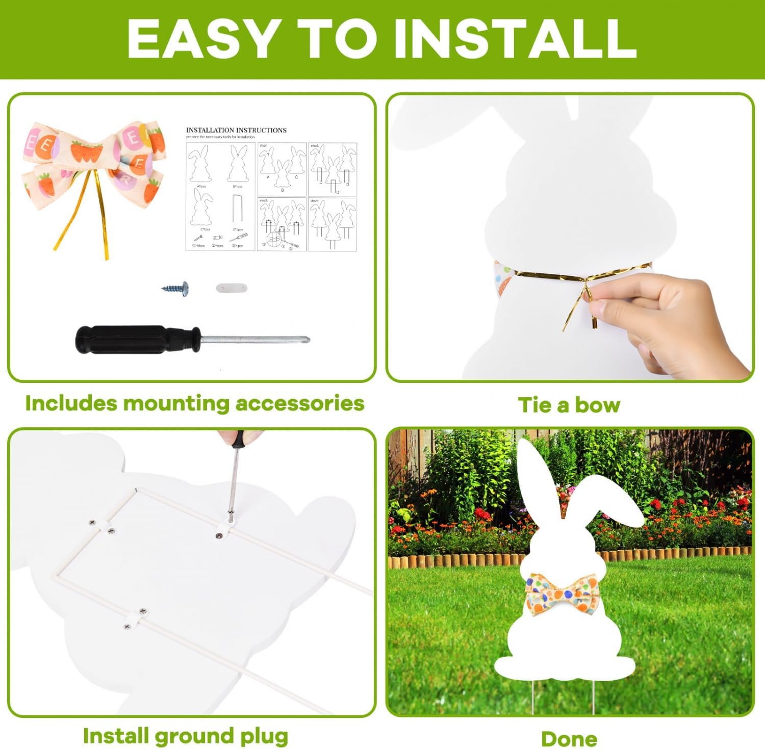 YoleShy 3 Packs Easter Yard Signs - PVC All-Weather Bunny Yard Decoration, Easter Yard Stakes Easter Decorations Outdoor for Party Spring Garden Home Lawn Patio