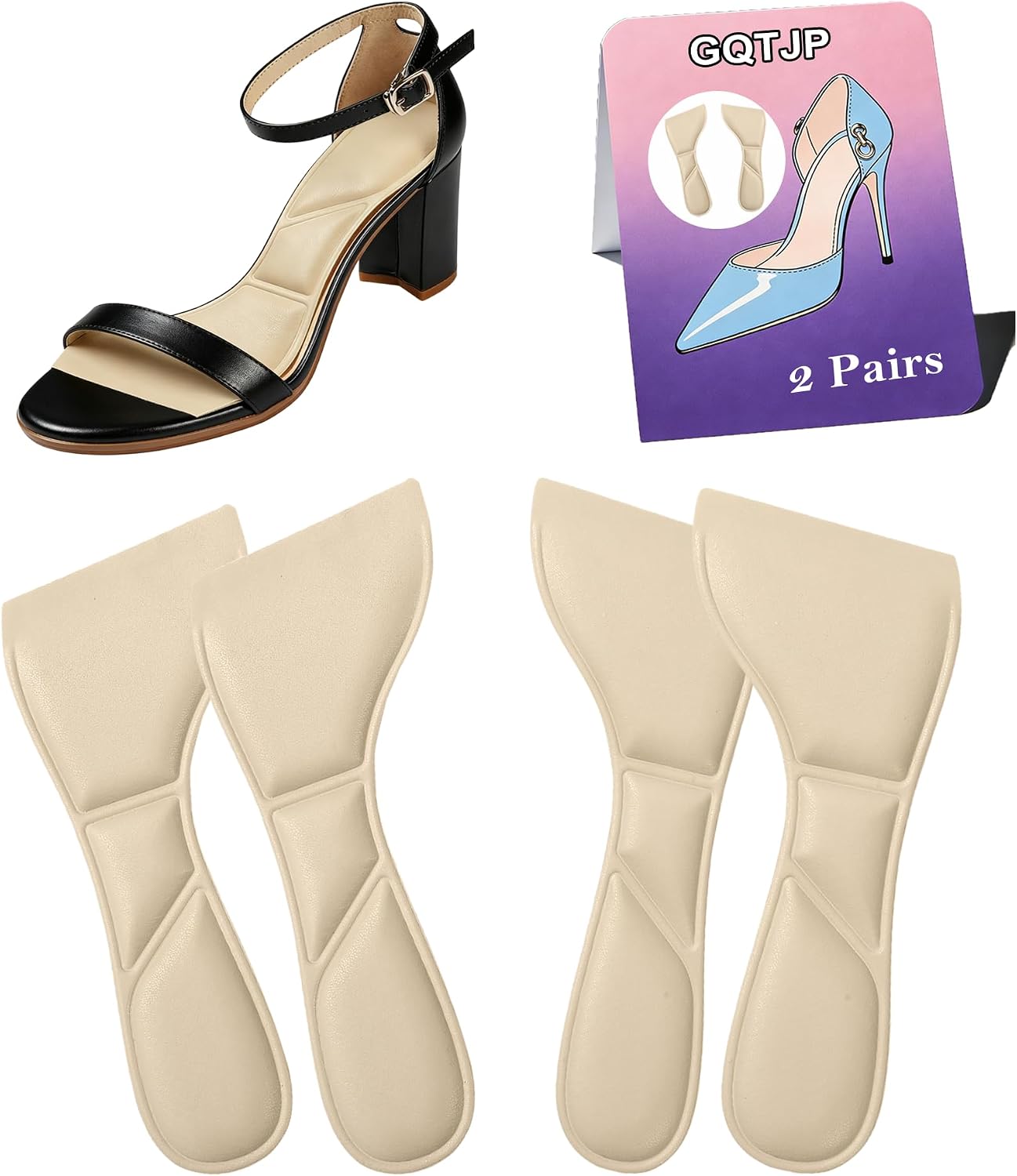 GQTJP 3/4 High Heel Cushion Inserts, Beige Pads, Large, 2 Pairs