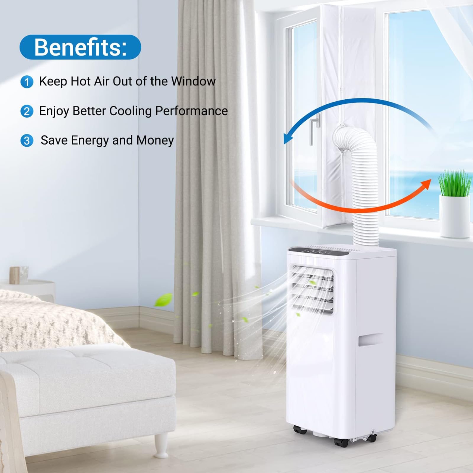 Sello de ventana de aire acondicionado móvil de 400 cm para ventanas abatibles, kit de ventilación de ventana, fácil instalación, apto para aire acondicionado portátil, secadora (blanco)