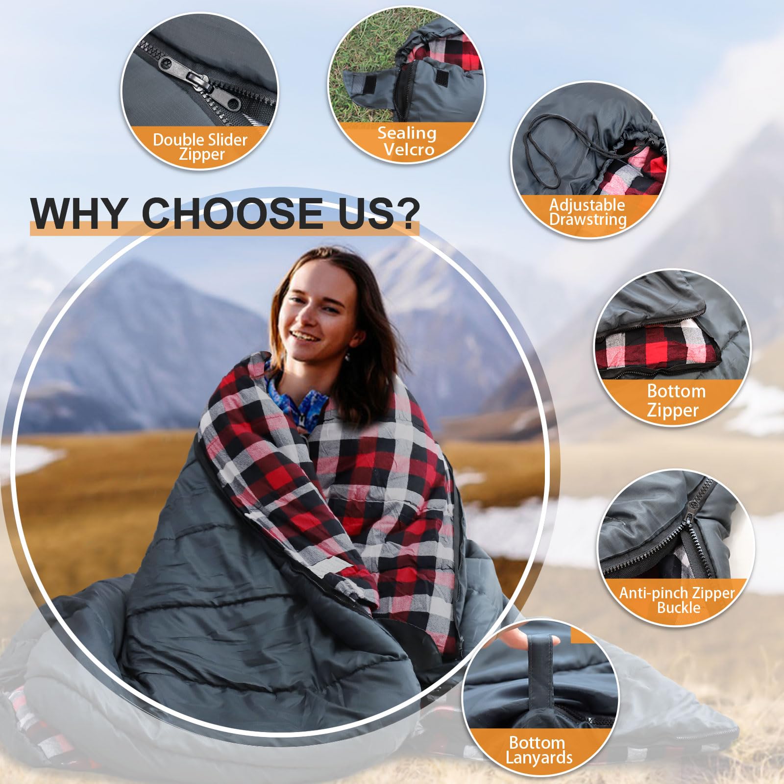 XXL Saco de Dormir de Franela para Adultos Extra Grande Saco de Dormir Al Aire Libre Invierno 3-4 Estaciones para Camping Senderismo Aventuras 230 * 100CM