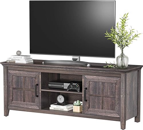 Miniatura 1 de Marsail Soporte de TV de madera para televisores de hasta 65 pulgadas, mesa consola rústica con gabinete de almacenamiento ajustable, centro de