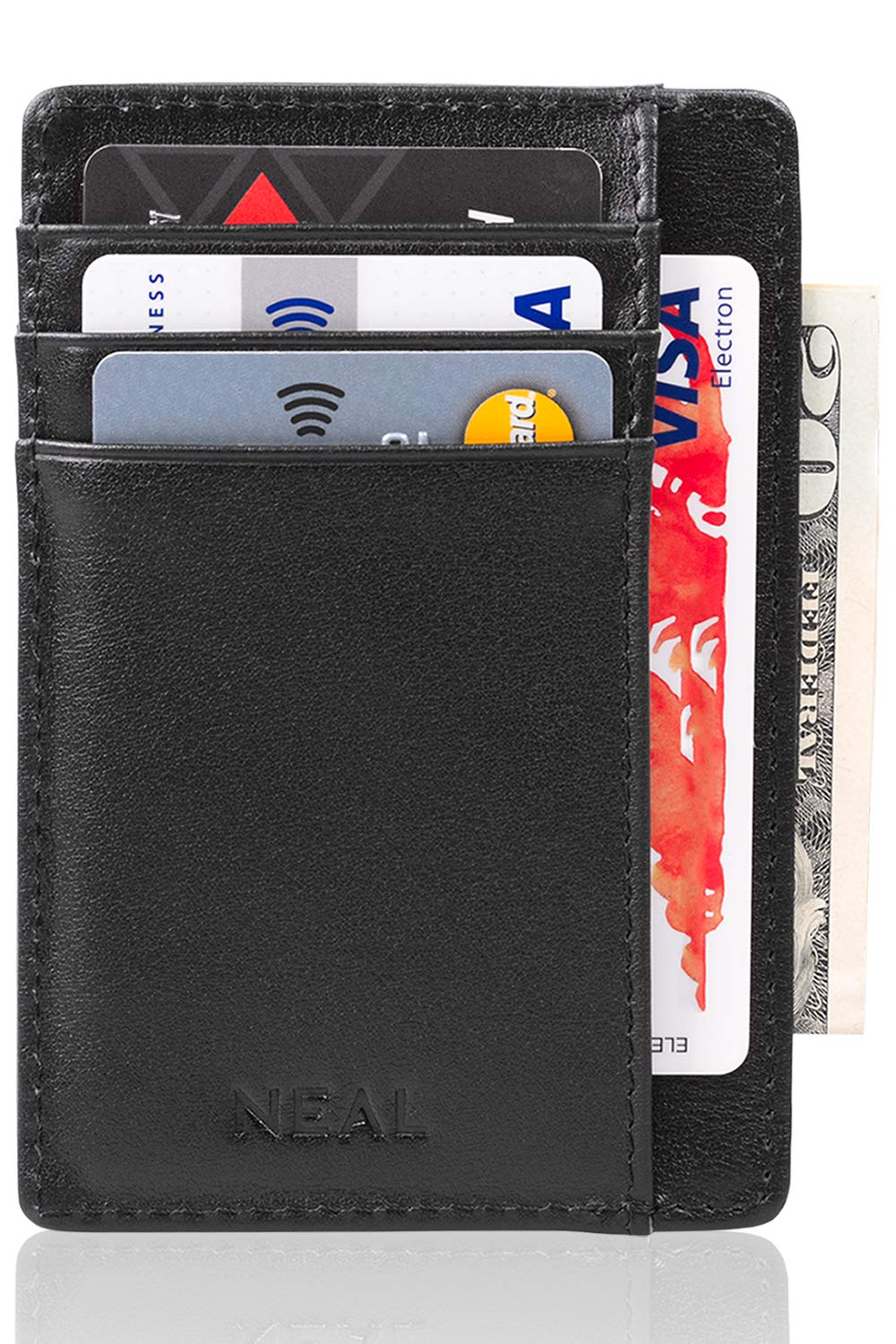 NEAL Front Pocket Slim Wallet RFID Blocking, Top Grain Leather Set with Gift Box