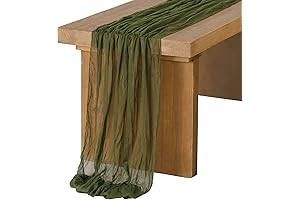Ling's Moment 14Ft x 35" Wide Olive Moss Green Gauze Semi-Sheer Table...