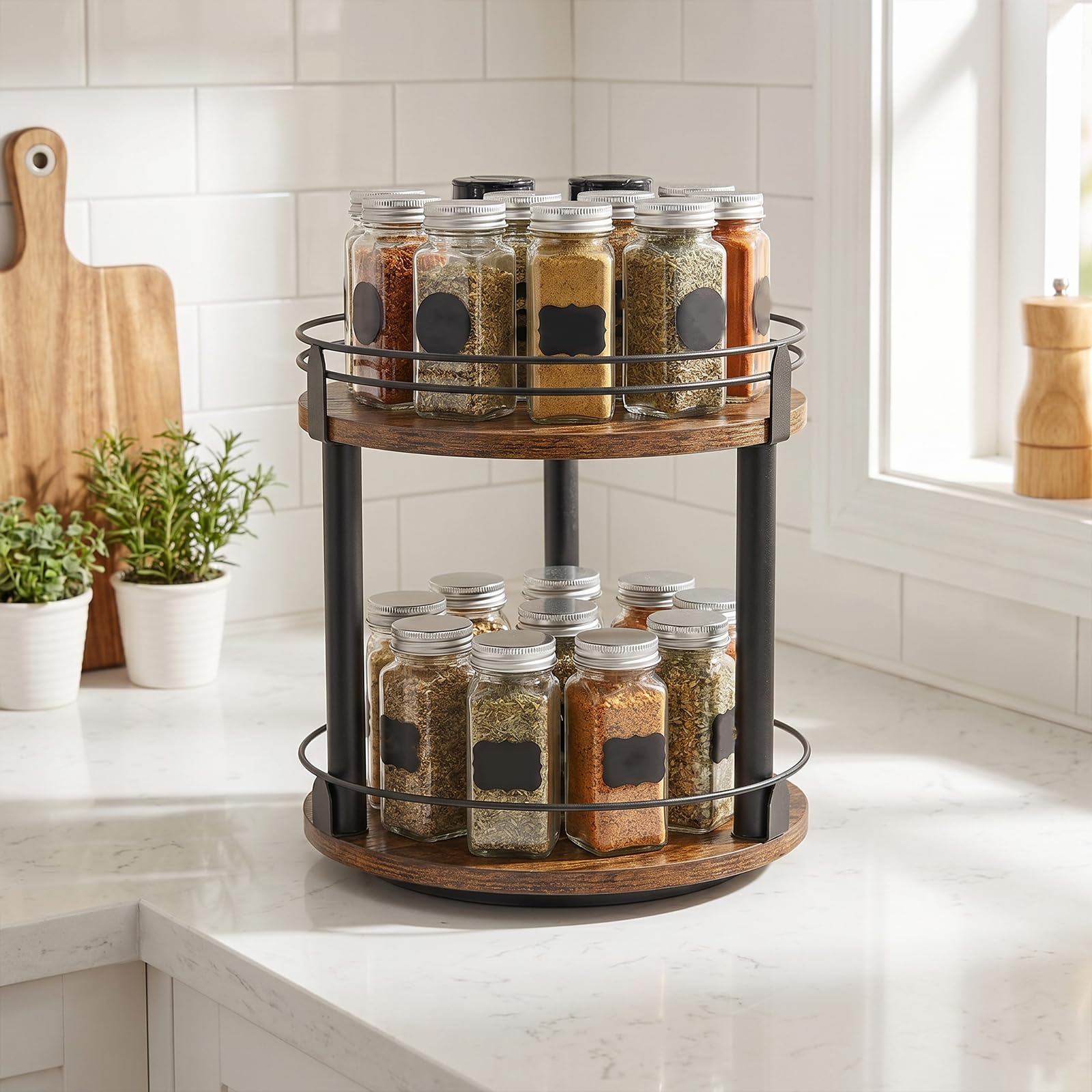 Plateau tournant en bois Lazy Susan pour dessus de table pour garde-manger, salle de bain, vanité, décoration d'intérieur