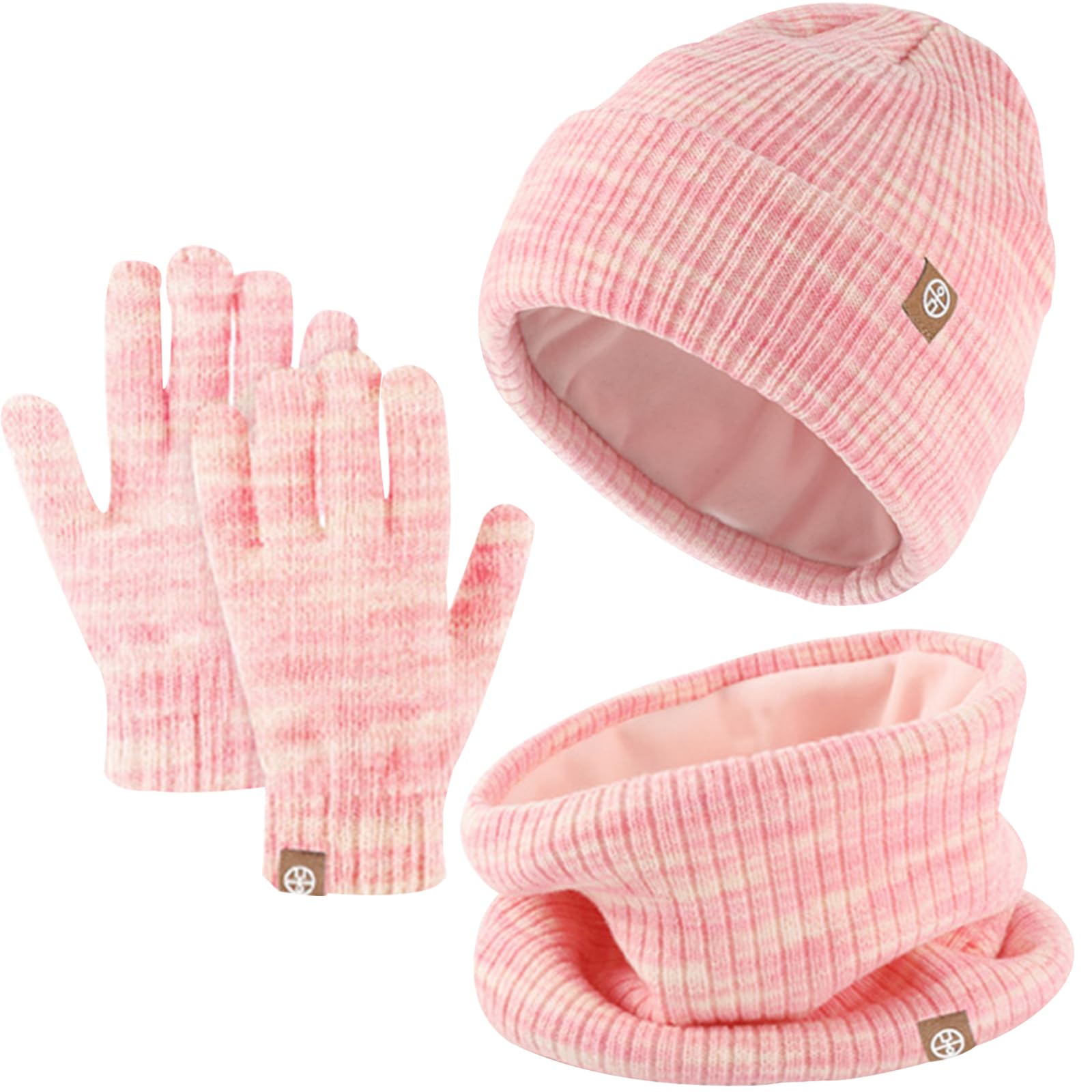 Enwokran Ensemble de Bonnet Écharpe Gants 3 en 1 pour Enfant- Bonnet en Tricot Thermique Tricoté Tour de Cou Chaud Gant Écran Tactile Set Accessoires D'hiver pour Fille Garçon 5-12