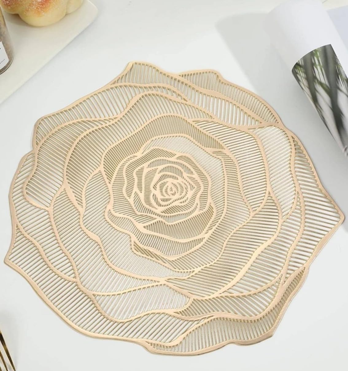 Polyvinyl Chloride Placemats for Dining Table Set of 6 | Golden Place Mats | Decorative Rose-Shaped Heat Resistant Table Mats for Home, Home & Resturants