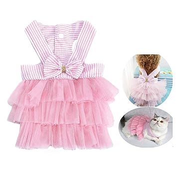 Pet Dog Dress for Girl and Boy, Doggy Cats Rabbit Fancy Tutu Adorable Striped Mesh Dress Princess Petite Vest Doggie Bowknot Dresses for Small Medium Dogs Pomeranian Chihuahua Skirt(Pink, XXL)