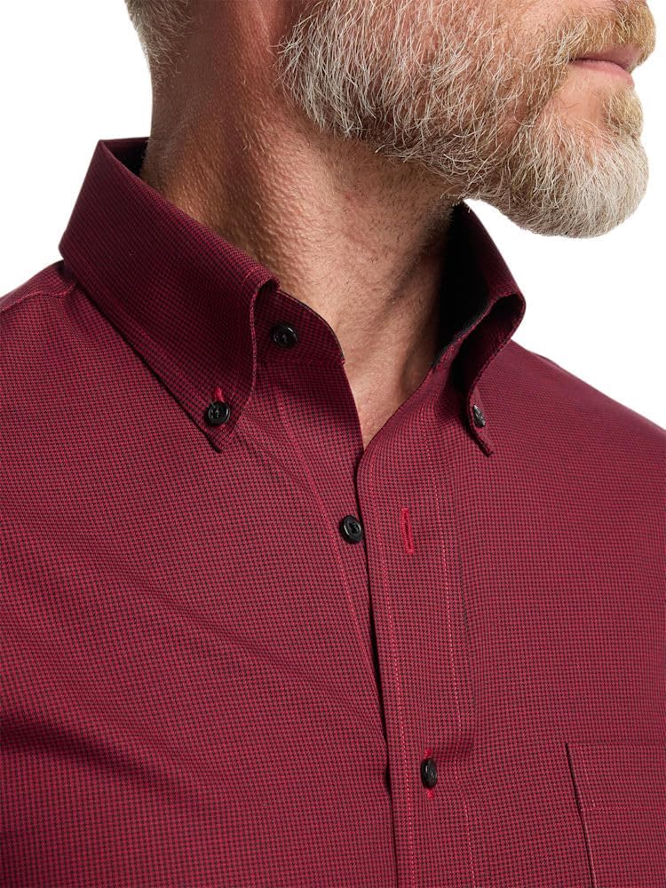 Paul Fredrick Men's Classic Fit Non-Iron Cotton Houndstooth Dress Shirt