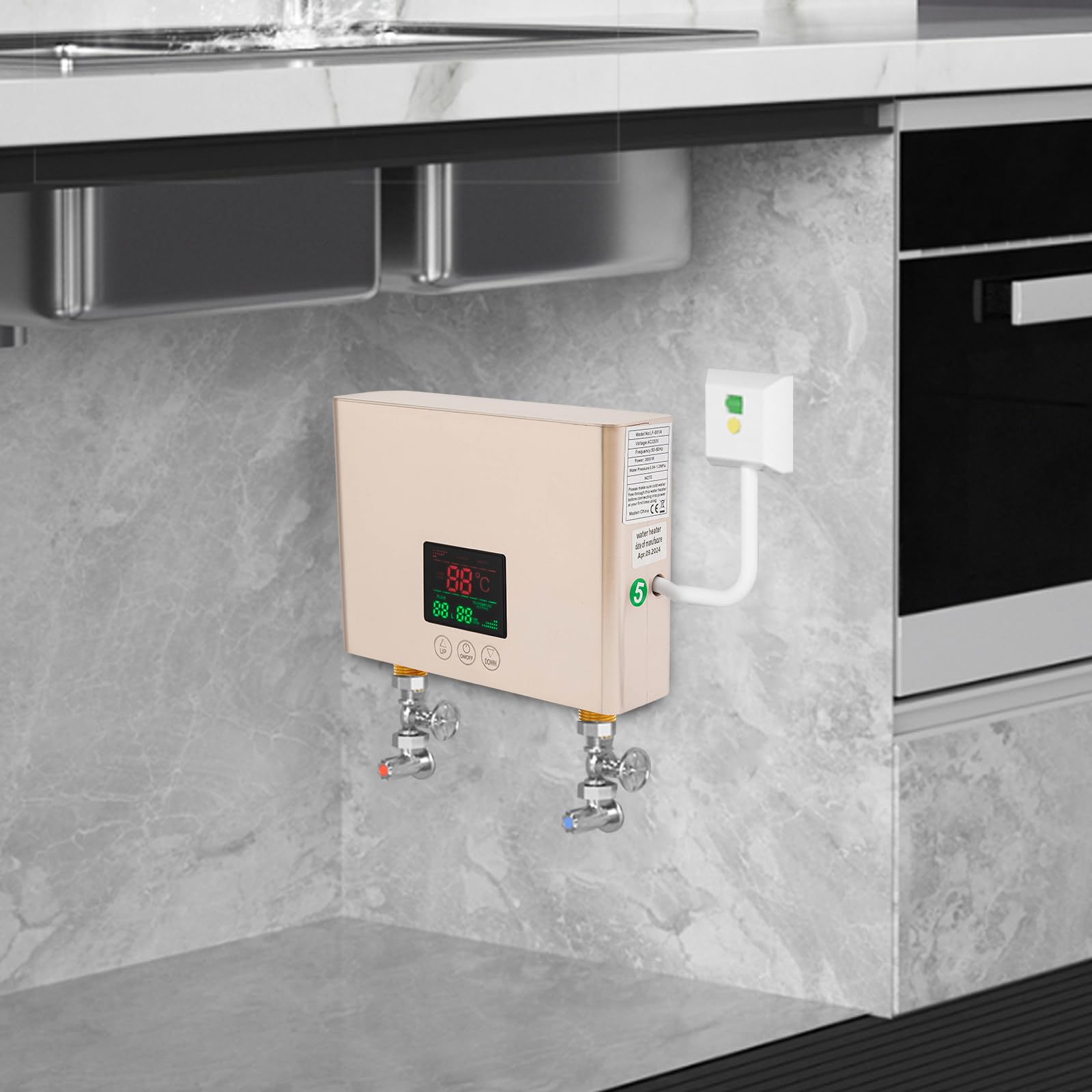 Scaldacqua istantaneo, 3000 W scaldabagno elettrico con termostato | senza serbatoio con display digitale a LED, per cucina, lavandino, regolazione della temperatura 30-55 °C