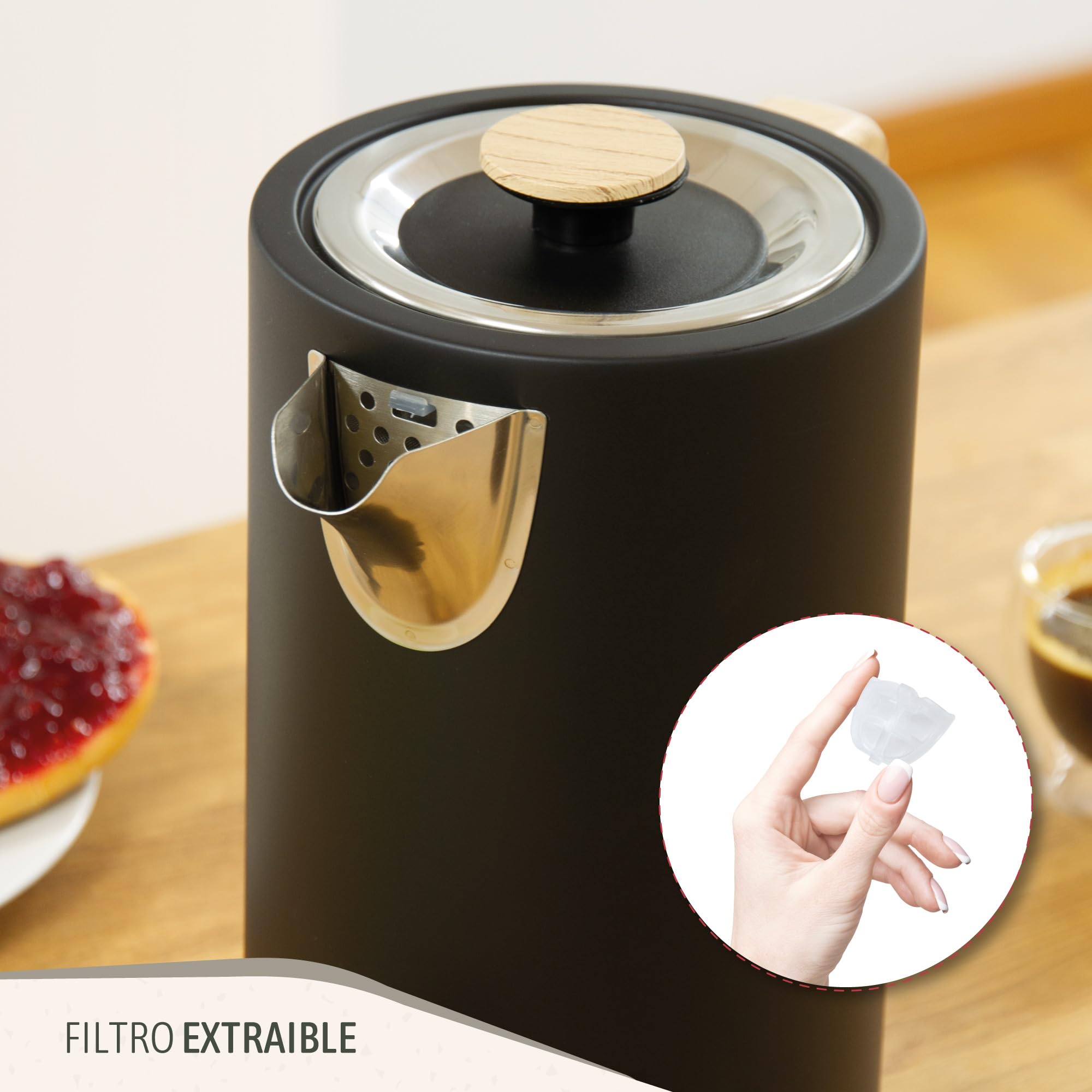 briebe Nordic Set Tostadora Pan Ranura Ancha 2 Rebanadas, 6 Niveles Tostado + Hervidor Agua Eléctrico 1,7L Inalámbrico, 2200W Ebullición Rápida, Libre BPA, Pack Desayuno Diseño Nórdico, Negro