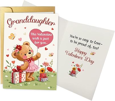 Spercy Cute Granddaughter Valentines Day Card, Bear Valentines Day Card for Granddaughter, Valentines Day Gifts from Grandparents