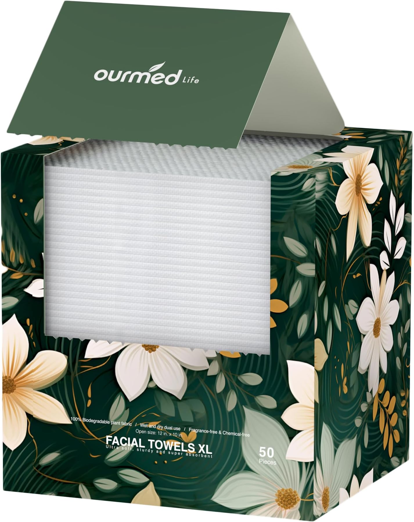 Disposable Face Towels, Clean Facial Wash Cloth without Lint, Biodegradable Cleansing Dry Wipes, Skincare and Makeup Remover Towels for Sensitive Skin (Unscented, 50 Count, Pack of 1)
