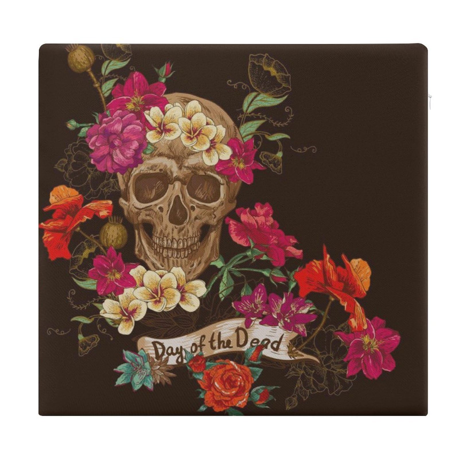 JZemdybill Chair Pad, Floral Sugar Skull Day of The Dead Seat Pad, Square Chair Cushion for Yoga Living Room Balcony