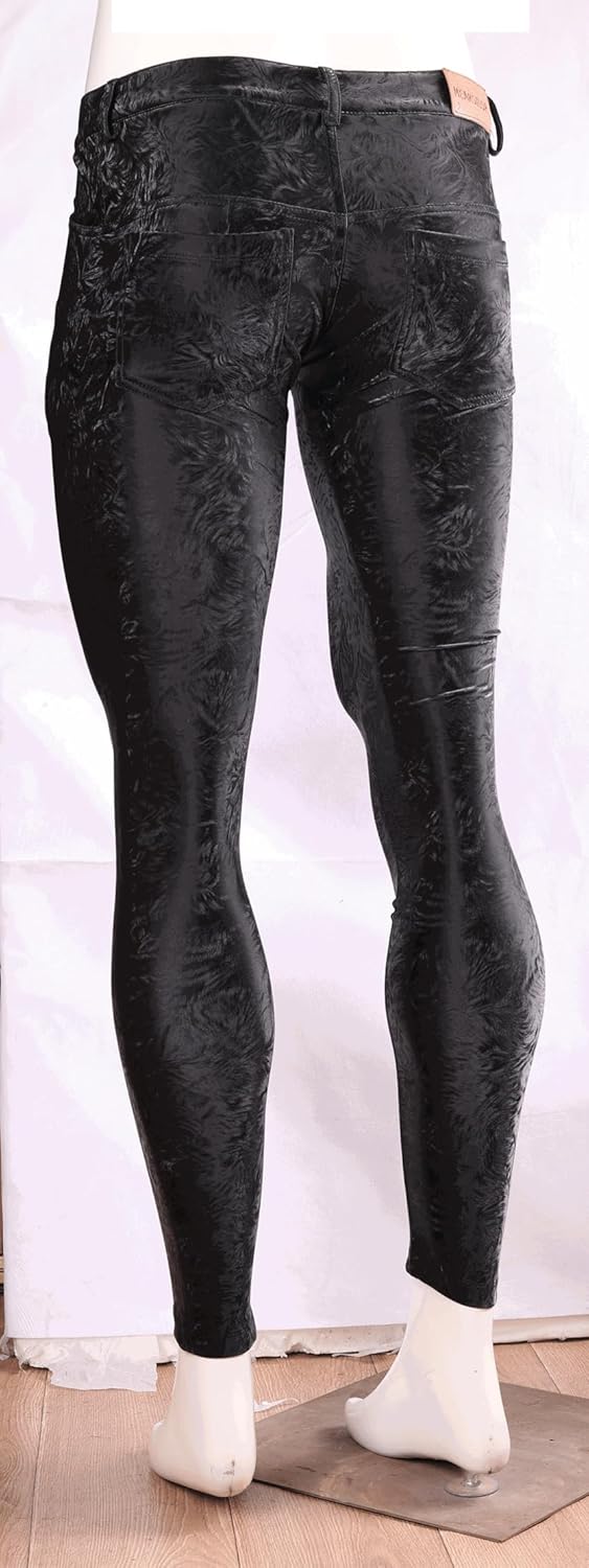 Men's Fashion PU Leather Stretchy Tight Fitting Leggings Slim Fit Skinny Long Pencil Pants Trousers Clubwear