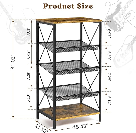ThreeHio Guitar Pedal Organizer, 5 Tier Tuner Pedal Storage Shelf, Vintage Pedal Board Holder Stand, Freestanding Wooden Music Tuning Accessories Organization for Bass Guitar Ukulele Violin