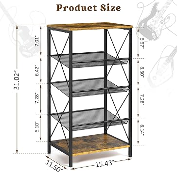 ThreeHio Guitar Pedal Organizer, 5 Tier Tuner Pedal Storage Shelf, Vintage Pedal Board Holder Stand, Freestanding Wooden Music Tuning Accessories Organization for Bass Guitar Ukulele Violin
