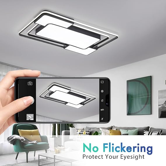 Led Ceiling Light for Living Room,Remote Control,Brightness Dimmable,3000-6500K,90×60CM,Modern,Flush Ceiling Light for Dining Room,Bedroom,Kitchen and More [Energy Class F]