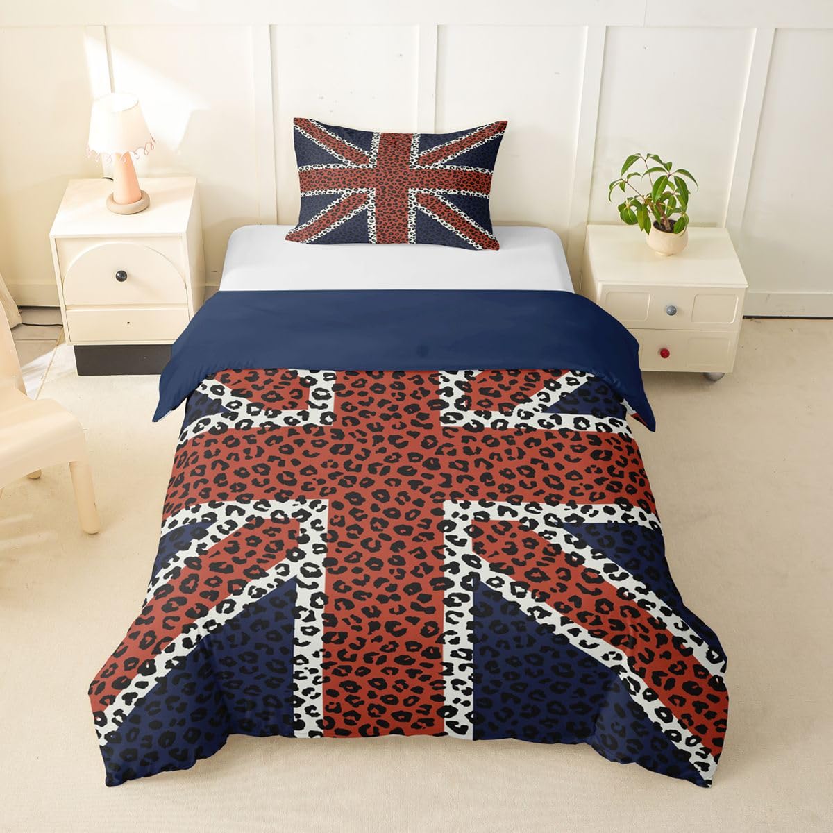 Homewish Leopard Print Union Jack Cot Duvet Cover Set with 1 Pillowcase