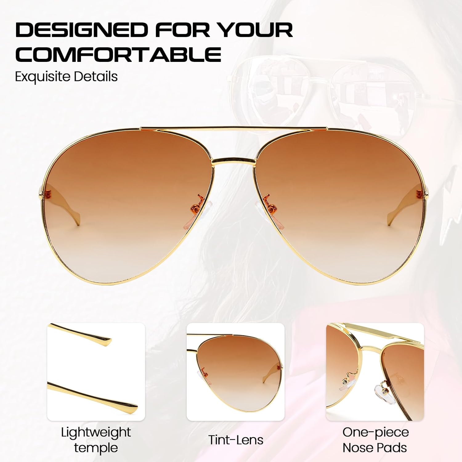 SODQW Gold Aviator Sunglasses for Women Men Trendy Designer Metal Sun Glasses with UV400 Metal Frame Ladies Shades - Image 3